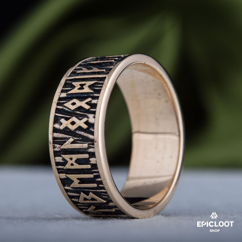 Elder Futhark Runes Bronze Viking Ring