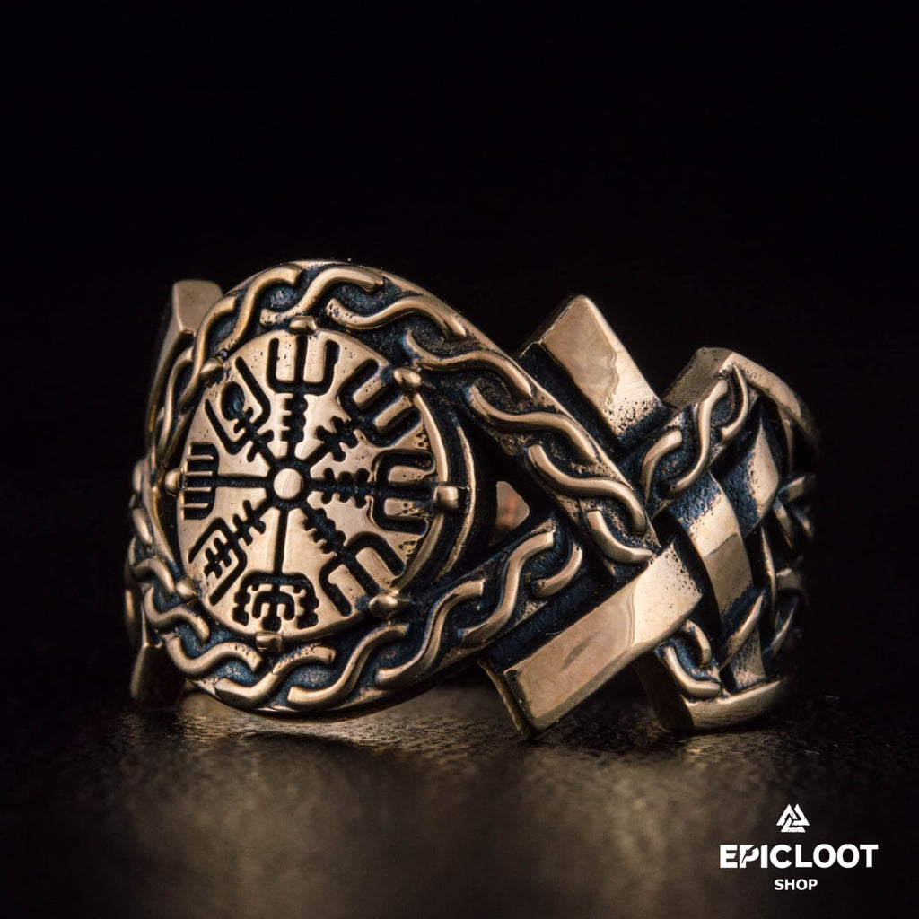 Vegvisir Symbol Norse Decoration Bronze Ring