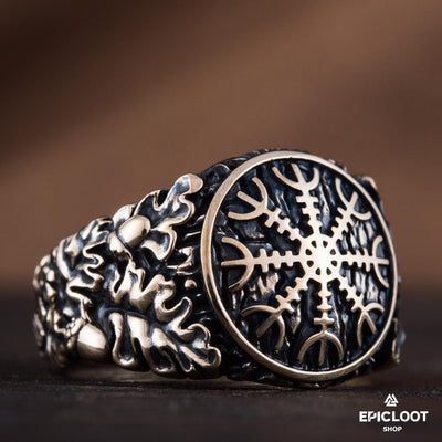 Helm Of Awe Symbol Decorated Bronze Norse Ring