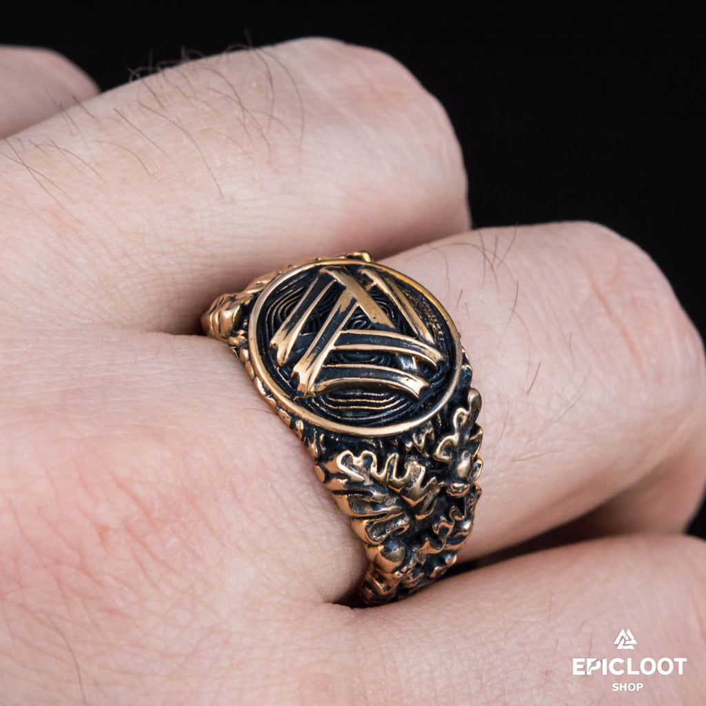 Valknut Symbol Decorated Bronze Viking Ring