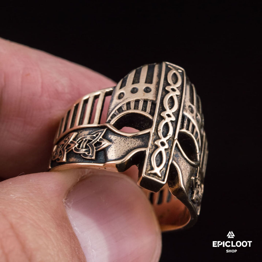 Viking Helmet Decorated Bronze Viking Ring