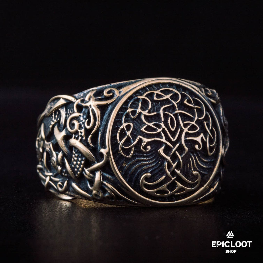 Yggdrasil Symbol Decorated Bronze Norse Ring