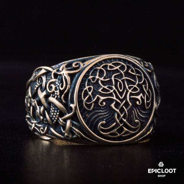 Yggdrasil-Symbol, Verzierter Nordischer Bronze-Ring