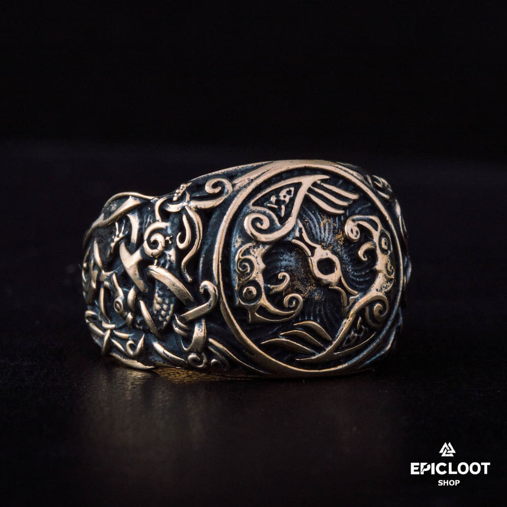 Raven Ring Decorated Bronze Viking Ring