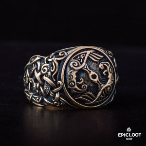 Anello Vichingo in Bronzo Decorato con Corvo