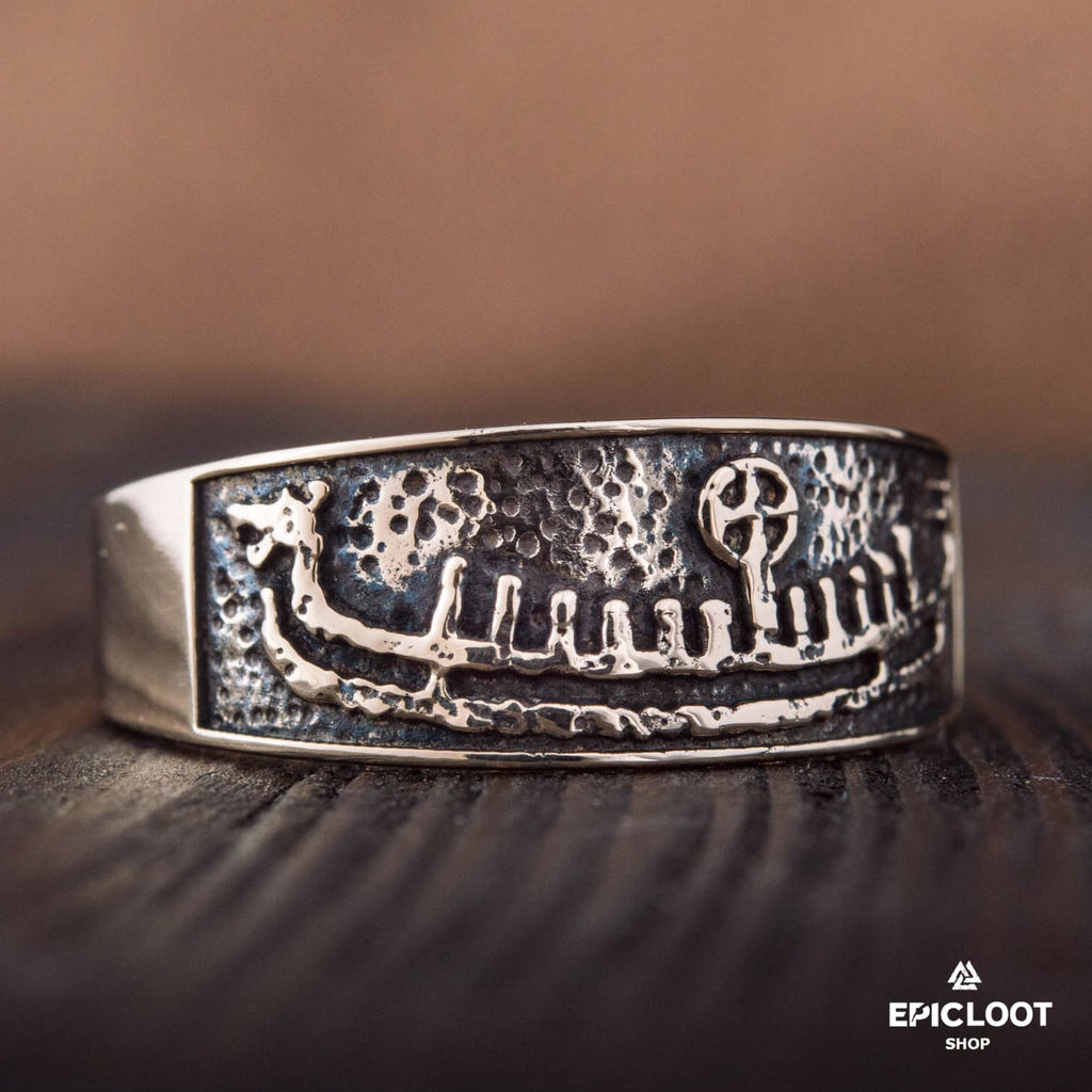 Drakkar Symbol Bronze Handcrafted Viking Ring