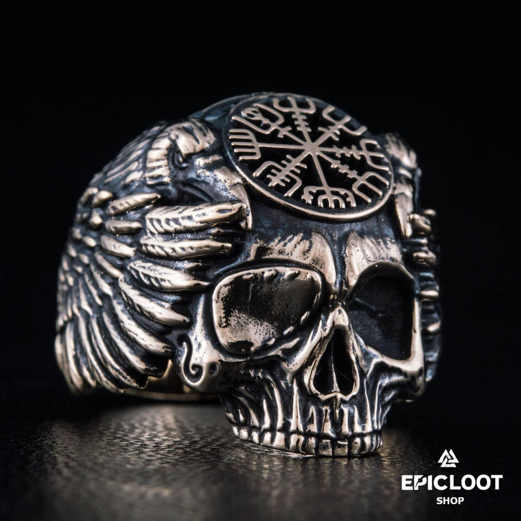 Vegvisir Symbol Skull Bronze Viking Ring