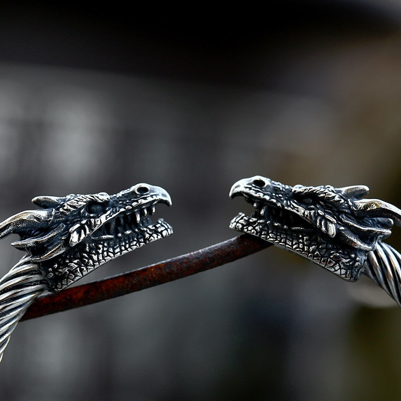Vintage Stainless Steel Double Dragon Head Bracelet – Cuban Biker Chain For Men