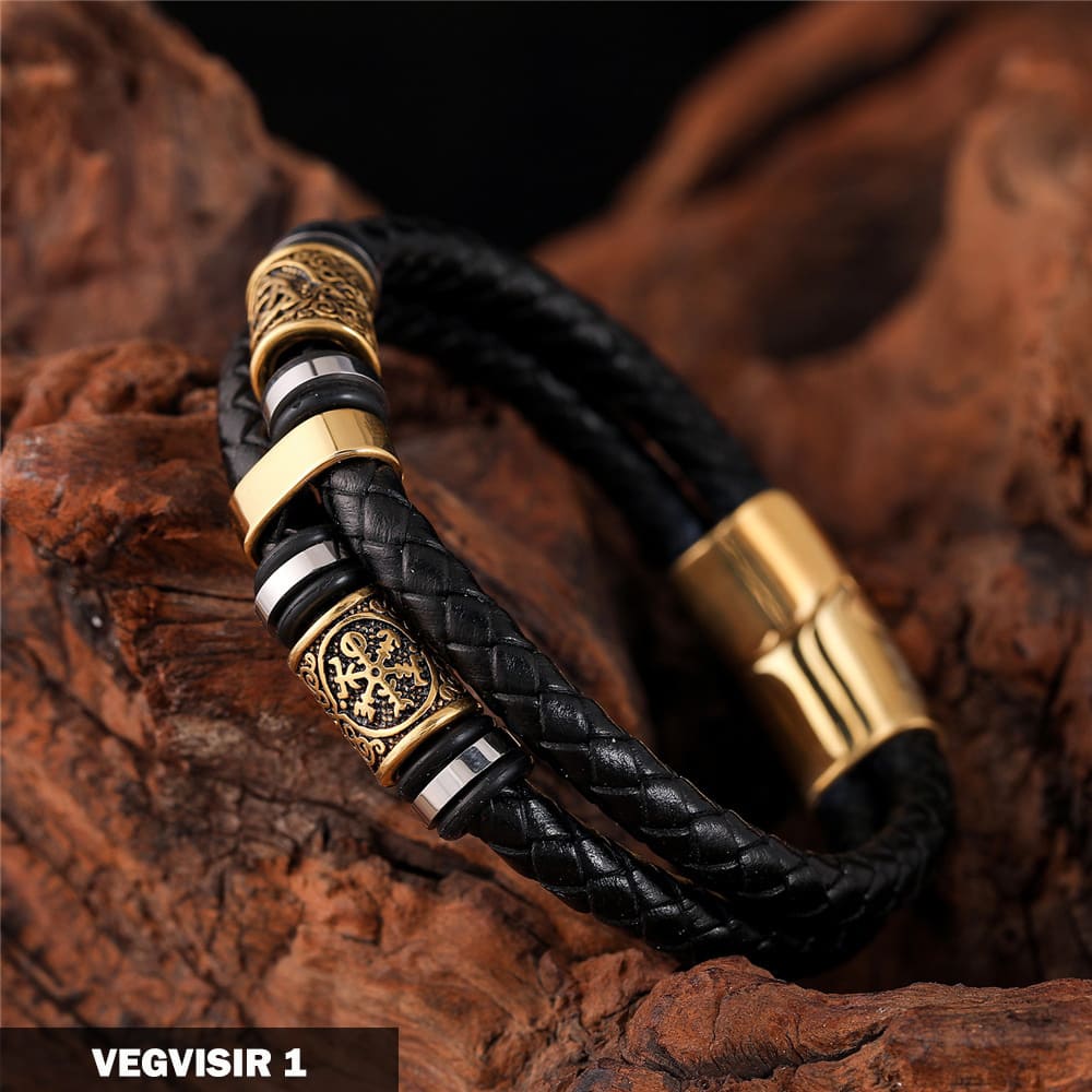 Norse Symbols Viknig Leather Bracelet