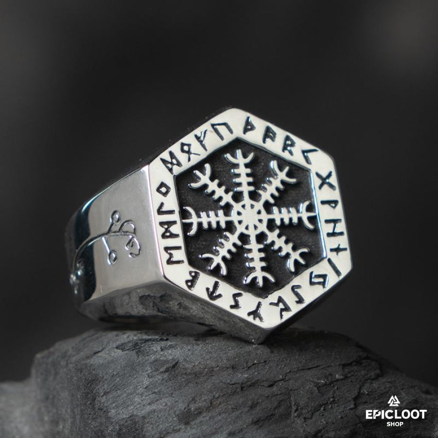 Aegishjalmur Helm of Awe Ring - silver Viking ring