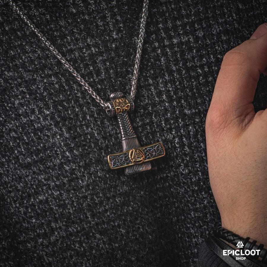 Decorated Mjolnir Thors Hammer Necklace