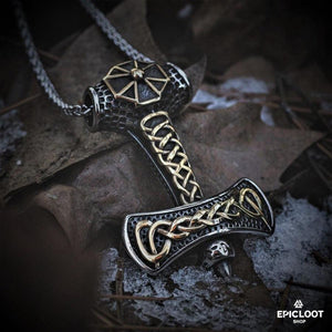 Collana Con Ciondolo Martello Di Thor Mjolnir Decorato