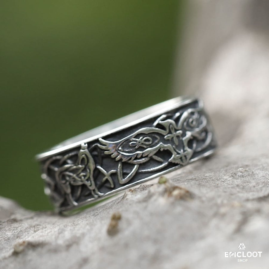 Decorative Norse Raven Viking Ring