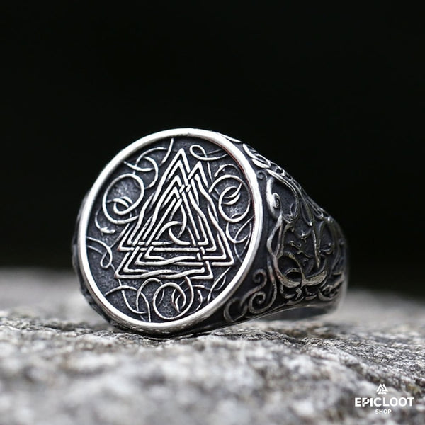 Decorative Valknut Viking ring - Viking Rings For Men - Alternative Angle | Epic Loot Shop