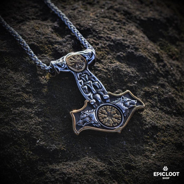 Beidseitige Kompass-Mjolnir-Halskette
