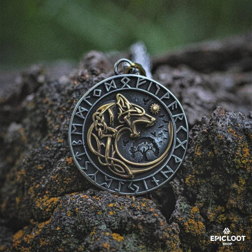Fenrir Wolf Runic Necklace - Viking Necklace - Authentic Design View | Epic Loot Shop