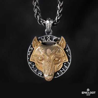 Fenrir Wolf Runic Pendant Necklace