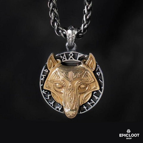Fenrir Wolf Runic Pendant Necklace