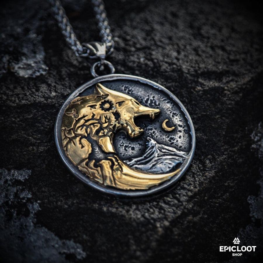 Hati wolf chase the moon pendant necklace