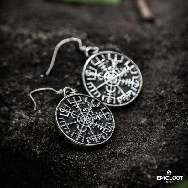 Nordic Compass Vegvisir Earring - Authentic Norse Jewelry - Alternative Angle | Epic Loot Shop