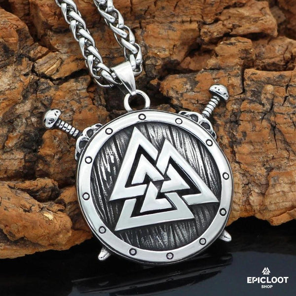 Nordic Viking Shield Valknut Symbol Necklace - Viking Necklace - Detailed View | Epic Loot Shop