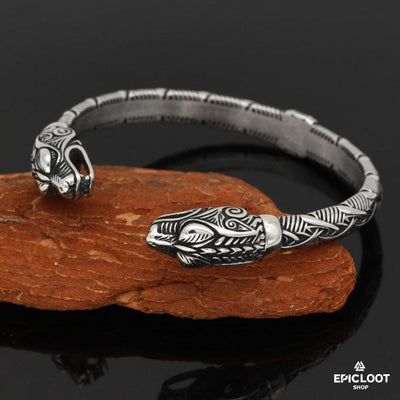 Hand Forged Viking Style Dragon Scale Arm Ring Bracelet - Skyrim Inspired Norse Steel