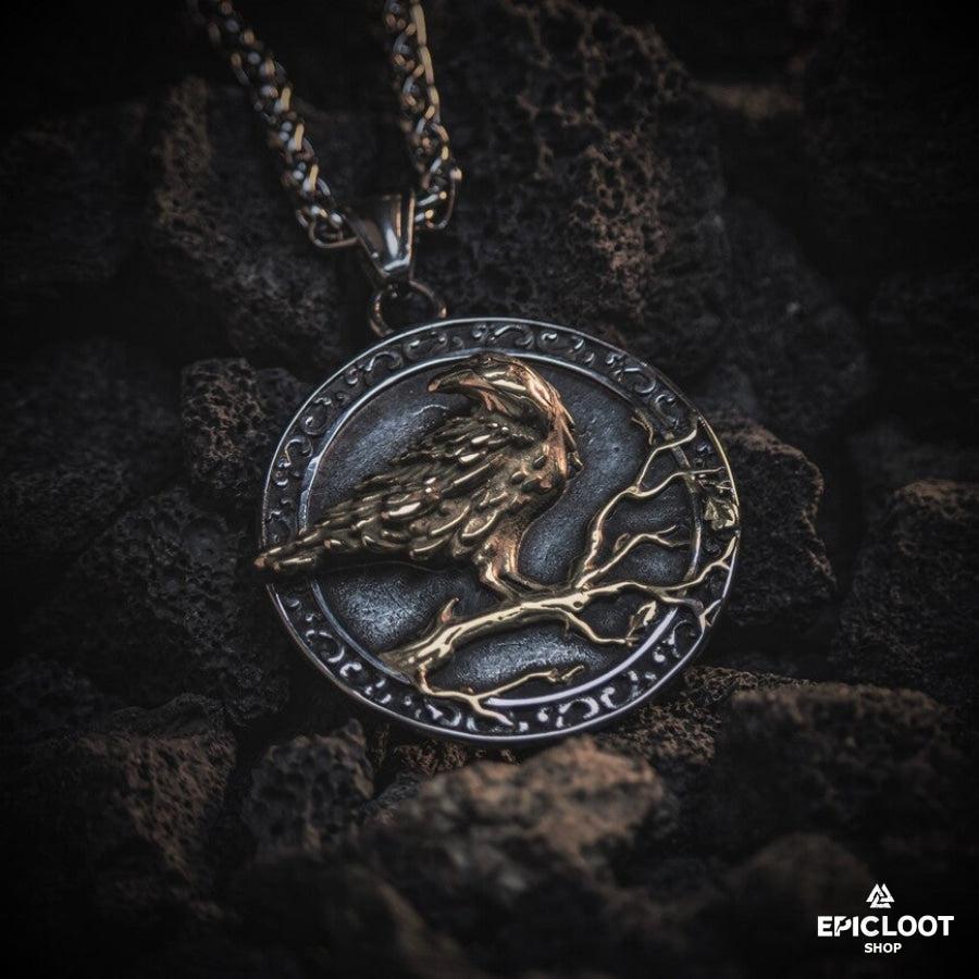 Odin's Raven Runic Pendant Necklace