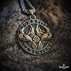 Collana Runica con i Corvi di Odino Huginn e Muninn