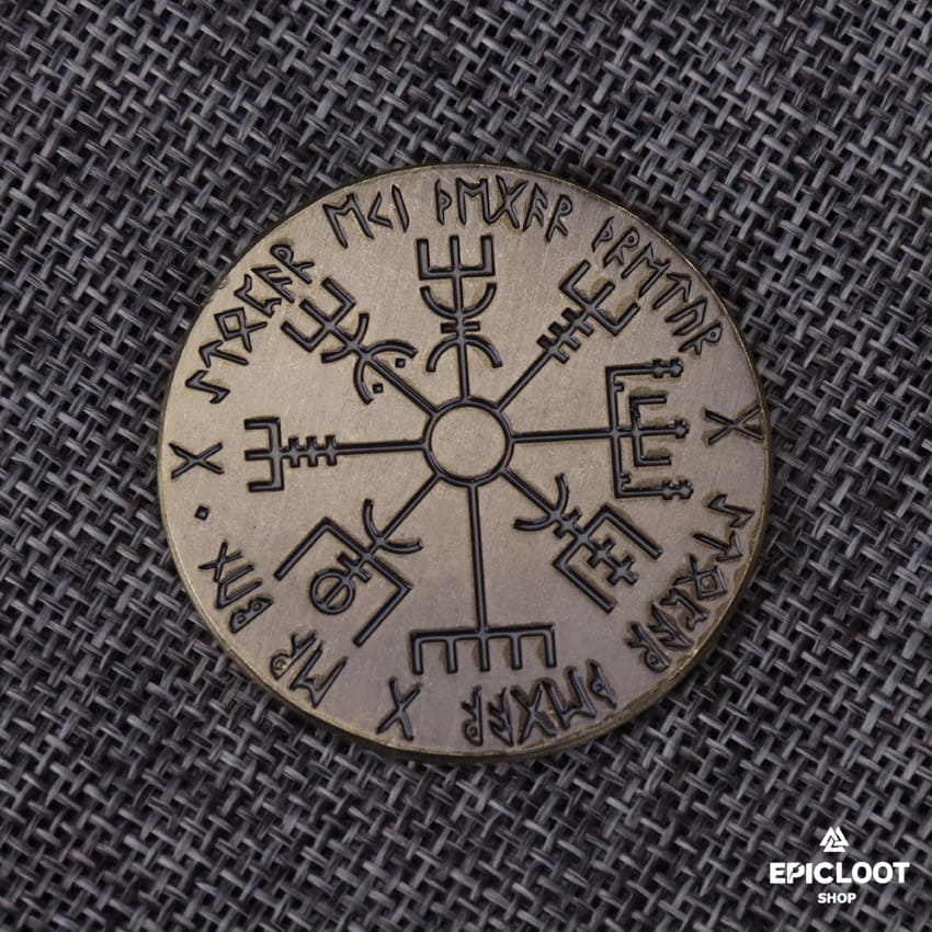 Runic Compass Vegvisir Wayfinder Coin