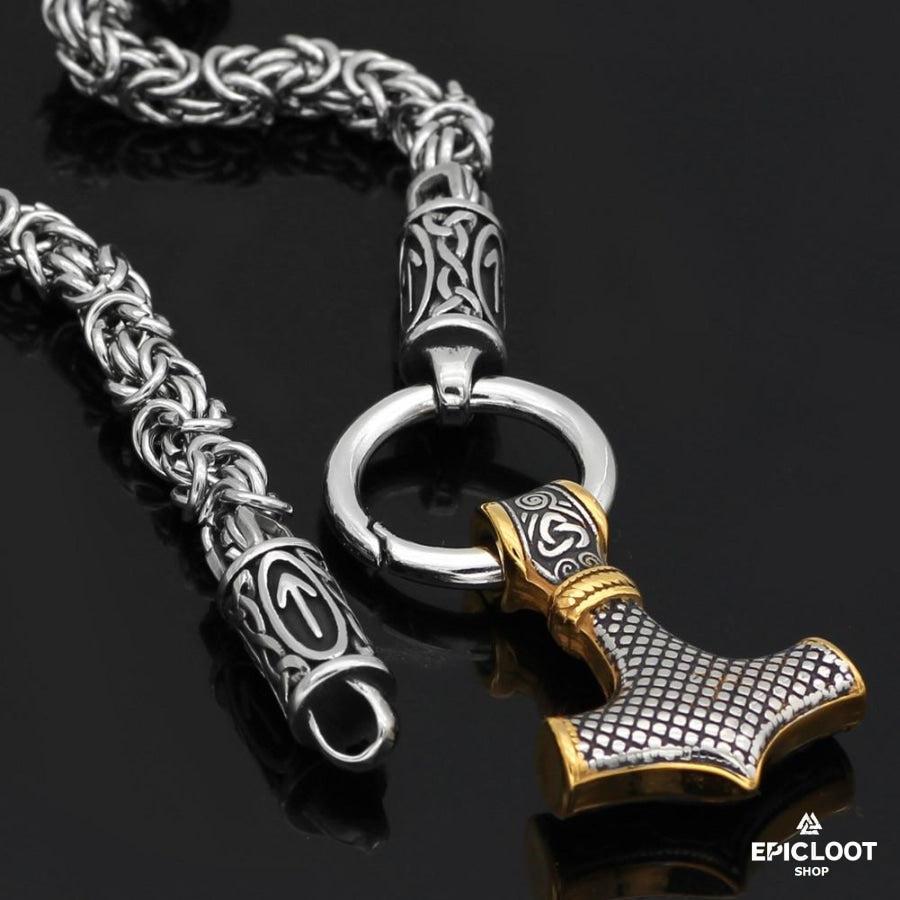 Rune King Chain With Gold Mjolnir Pendant
