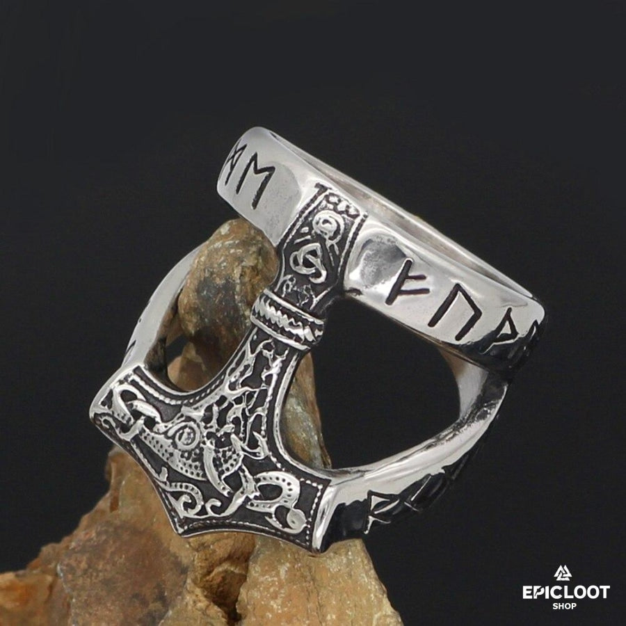 Runic Thor Hammer Mjolnir Ring