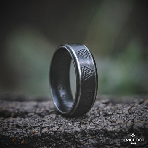 Runic Valknut Ring - Viking Rings For Men - Close-up | Epic Loot Shop