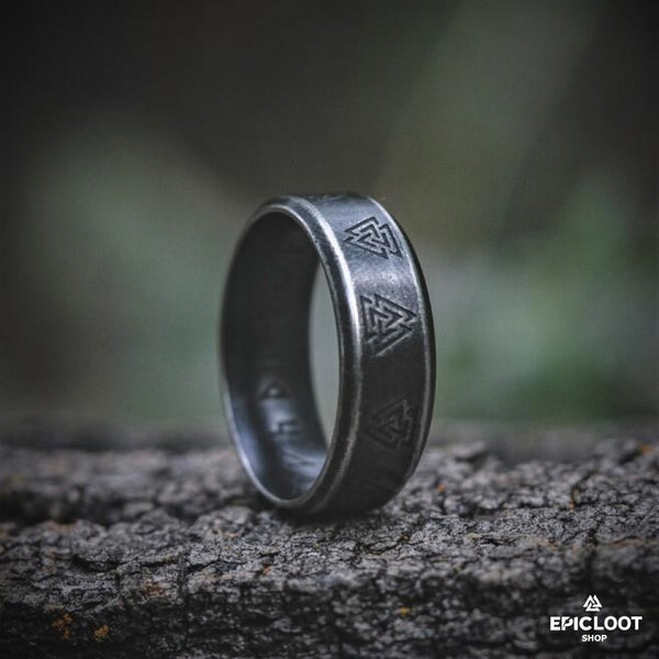 Runic Valknut Ring - Viking Rings For Men - Close-up | Epic Loot Shop