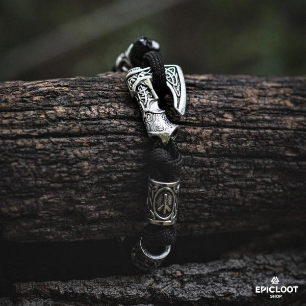 Runic Viking Axe Bracelet - Viking Bracelet - Close-up | Epic Loot Shop