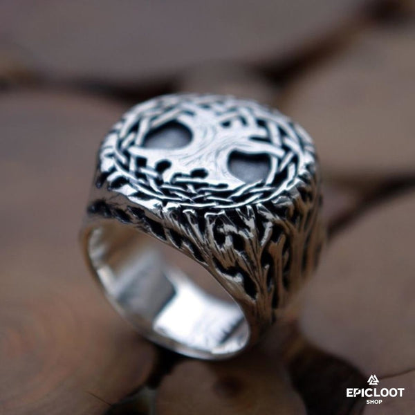 Silver Yggdrasil Ring - Handcrafted Viking Ring - Detailed View | Epic Loot Shop