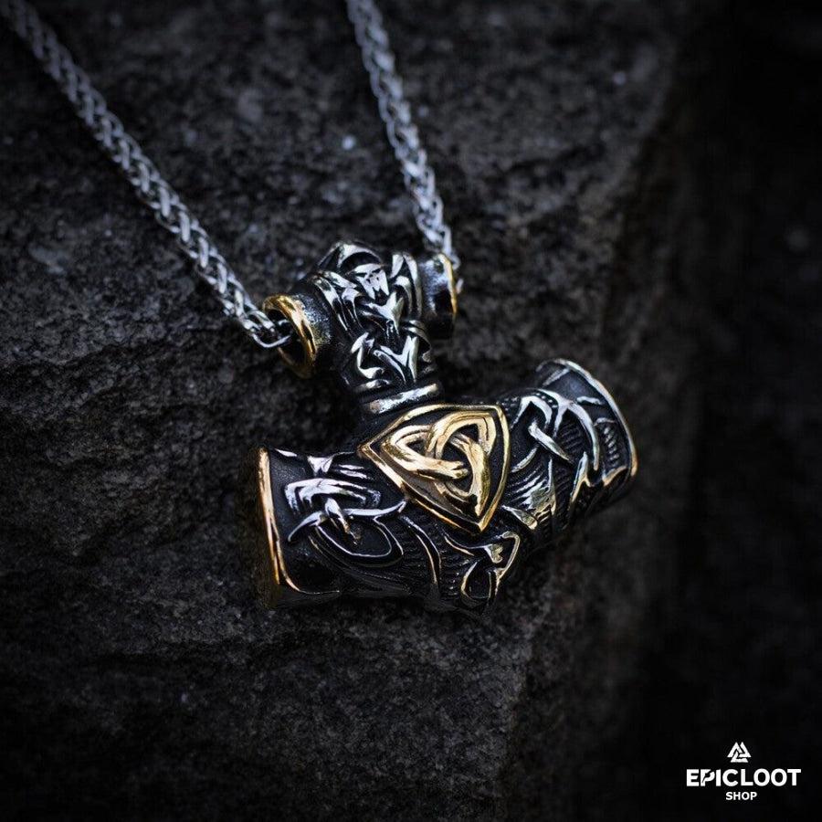 Thor's Hammer Mjolnir Anchor Style Necklace - dual color silver gold