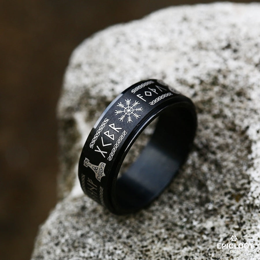 Titanium Stainless Nordic Symbols Rotating Ring