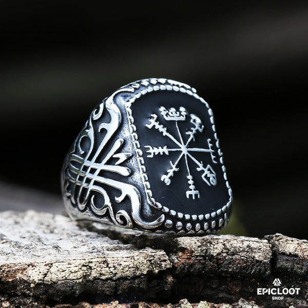 Anello Nordico Vegvisir con Bussola