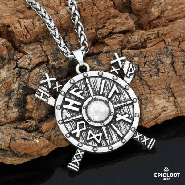 Viking Shield Axe Runic Necklace - Viking Necklace - Detailed View | Epic Loot Shop