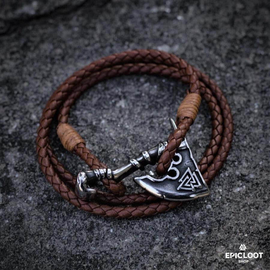 Valknut Men's Viking Leather Bracelet