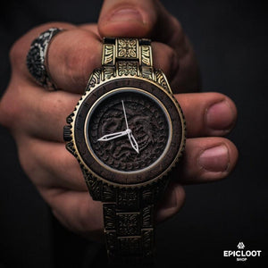 Holz-Drachen-Uhr mit Edelstahlarmband